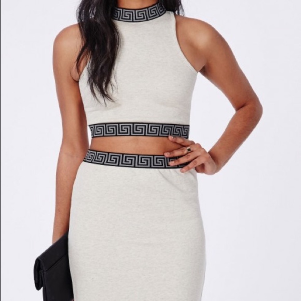 greek key trim racer crop top and midi skirt